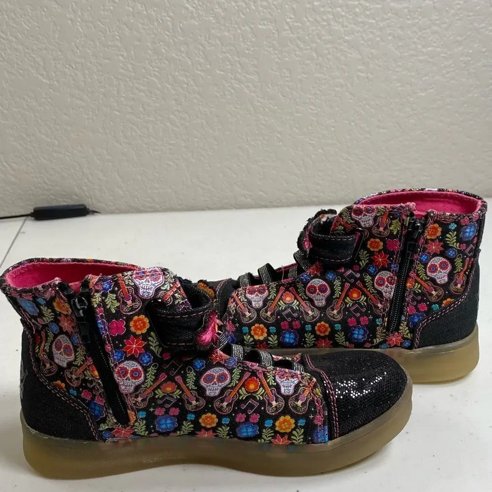 EUC Disney Pixar Coco Girls Hightop Sneakers Shoes Day Of The Dead Design Size 2
